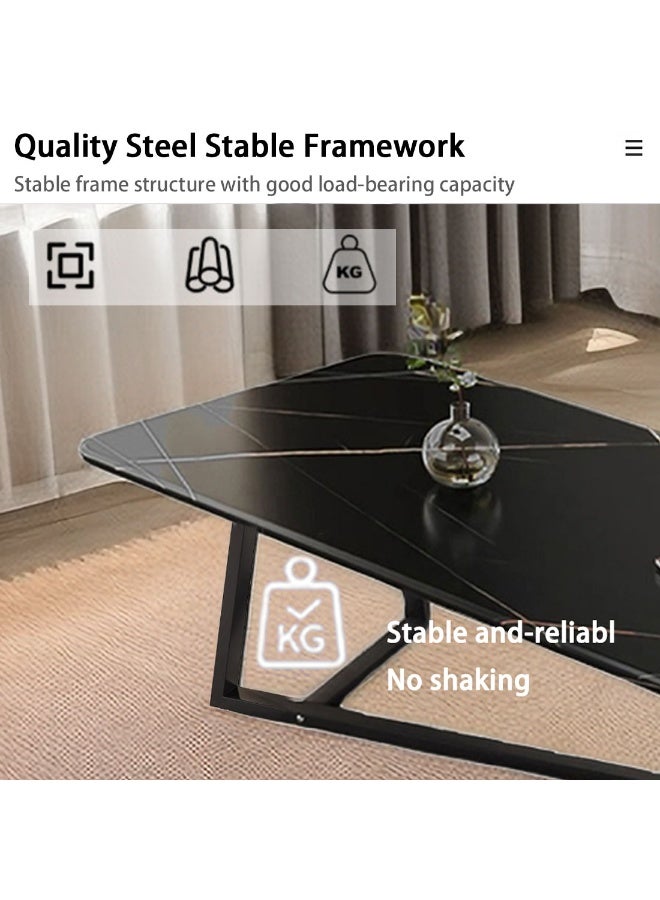 شويوين طاولة قهوة رخامية - طاولة جانبية سوداء بعروق ذهبية، طاولة وسط مستطيلة لغرفة المعيشة، طاولة كوكتيل بإطار معدني متين (120 × 60 سم) - Image 4